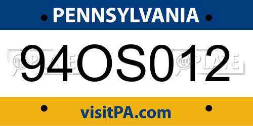 94OS012 Pennsylvania License Plate