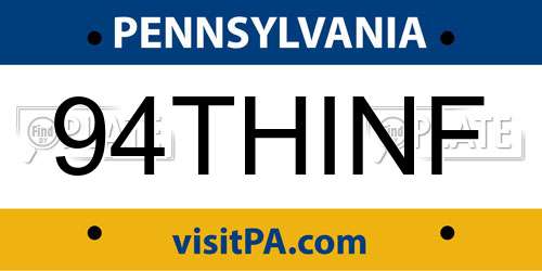94THINF Pennsylvania License Plate
