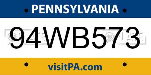 94WB573 Pennsylvania License Plate