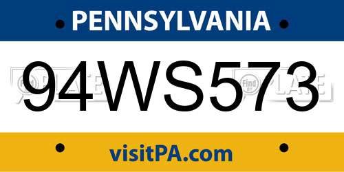 94WS573 Pennsylvania License Plate