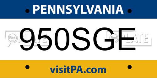 950SGE Pennsylvania License Plate