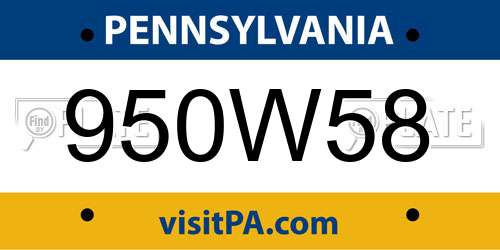 950W58 Pennsylvania License Plate