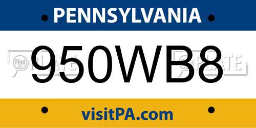 950WB8 Pennsylvania License Plate