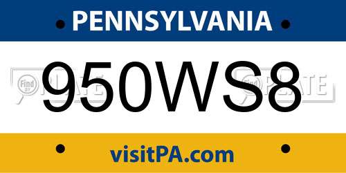 950WS8 Pennsylvania License Plate