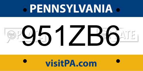 951ZB6 Pennsylvania License Plate