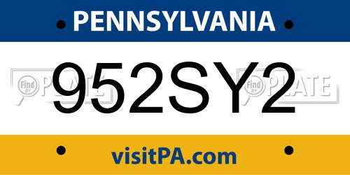 952SY2 Pennsylvania License Plate