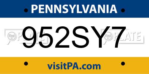 952SY7 Pennsylvania License Plate