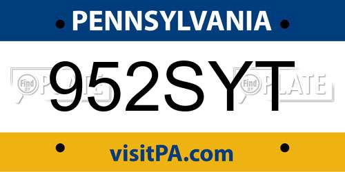 952SYT Pennsylvania License Plate