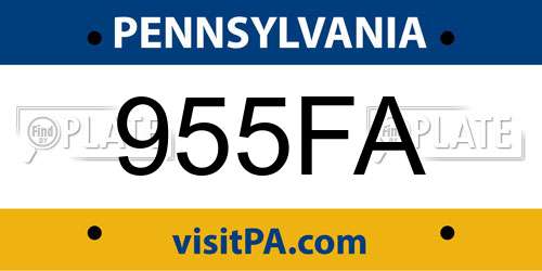 955FA Pennsylvania License Plate