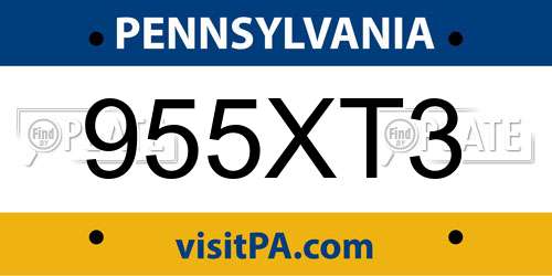 955XT3 Pennsylvania License Plate