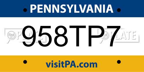 958TP7 Pennsylvania License Plate