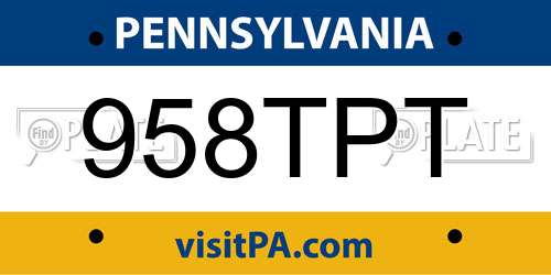 958TPT Pennsylvania License Plate
