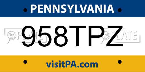 958TPZ Pennsylvania License Plate