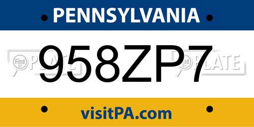 958ZP7 Pennsylvania License Plate