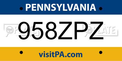 958ZPZ Pennsylvania License Plate
