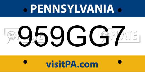 959GG7 Pennsylvania License Plate