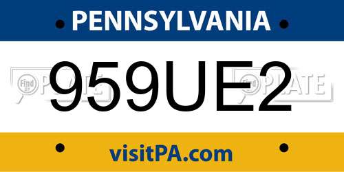 959UE2 Pennsylvania License Plate