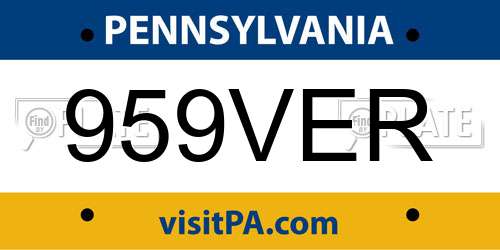 959VER Pennsylvania License Plate