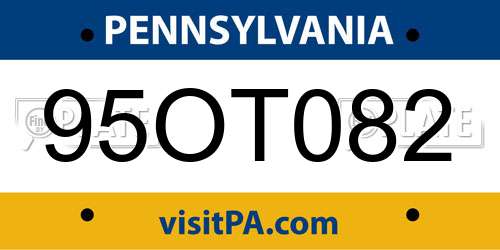 95OT082 Pennsylvania License Plate
