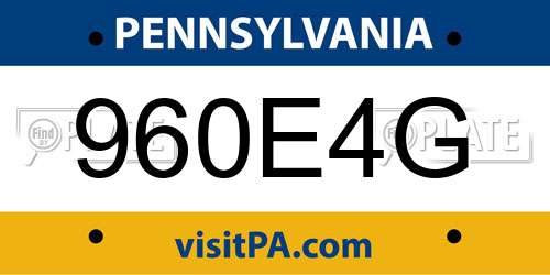 960E4G Pennsylvania License Plate
