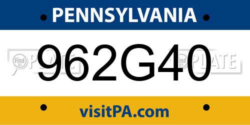 962G40 Pennsylvania License Plate