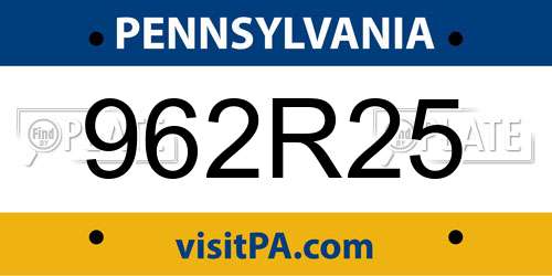 962R25 Pennsylvania License Plate