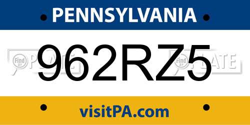 962RZ5 Pennsylvania License Plate