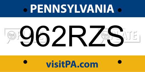 962RZS Pennsylvania License Plate