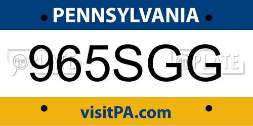 965SGG Pennsylvania License Plate