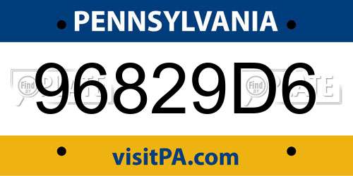 96829D6 Pennsylvania License Plate