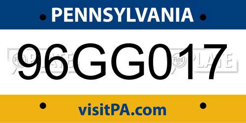 96GG017 Pennsylvania License Plate
