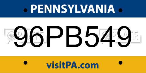 96PB549 Pennsylvania License Plate