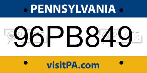 96PB849 Pennsylvania License Plate