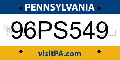 96PS549 Pennsylvania License Plate