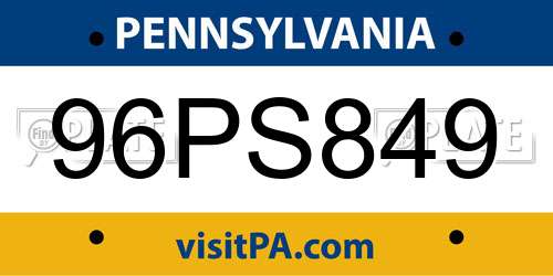 96PS849 Pennsylvania License Plate