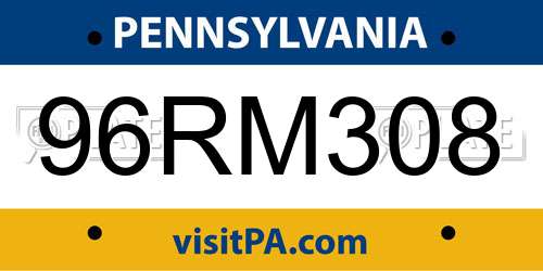 96RM308 Pennsylvania License Plate
