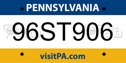 96ST906 Pennsylvania License Plate