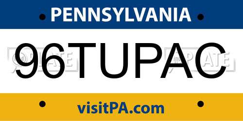 96TUPAC Pennsylvania License Plate