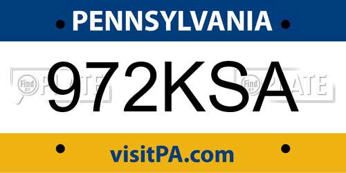 972KSA Pennsylvania License Plate