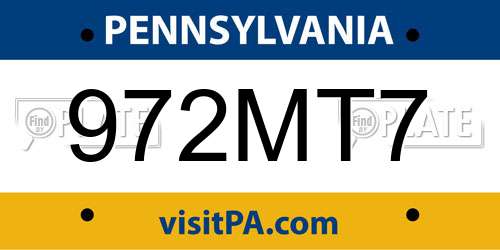 972MT7 Pennsylvania License Plate