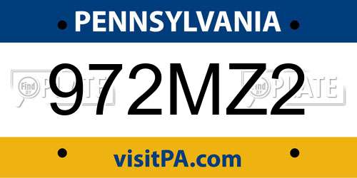 972MZ2 Pennsylvania License Plate