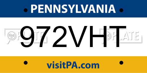 972VHT Pennsylvania License Plate