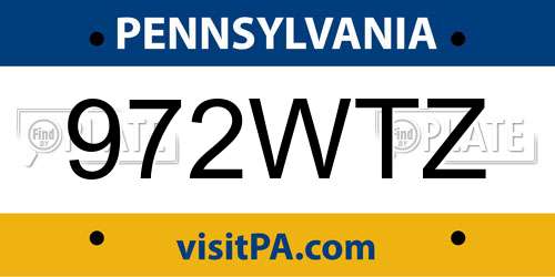 972WTZ Pennsylvania License Plate