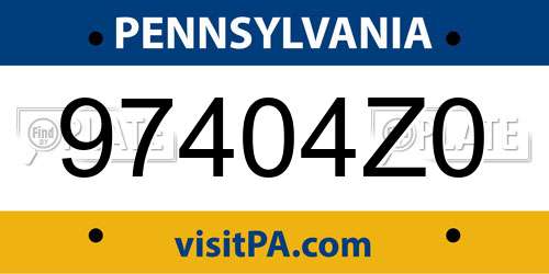 97404Z0 Pennsylvania License Plate