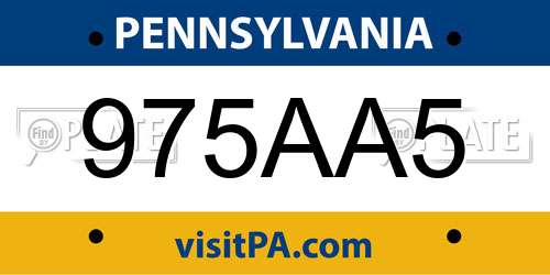 975AA5 Pennsylvania License Plate
