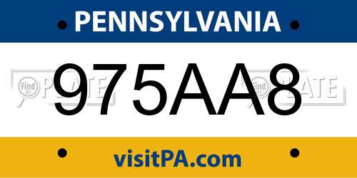 975AA8 Pennsylvania License Plate