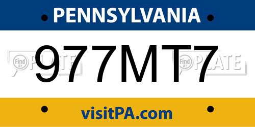 977MT7 Pennsylvania License Plate