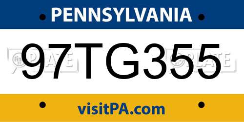 97TG355 Pennsylvania License Plate