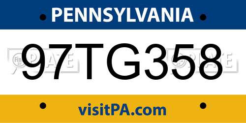 97TG358 Pennsylvania License Plate