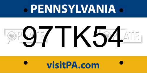 97TK54 Pennsylvania License Plate